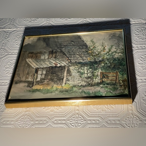 Country Cabin Original Water Colour. Artist Unknown. Gold tone pressure Frame - Picture 9 of 13
